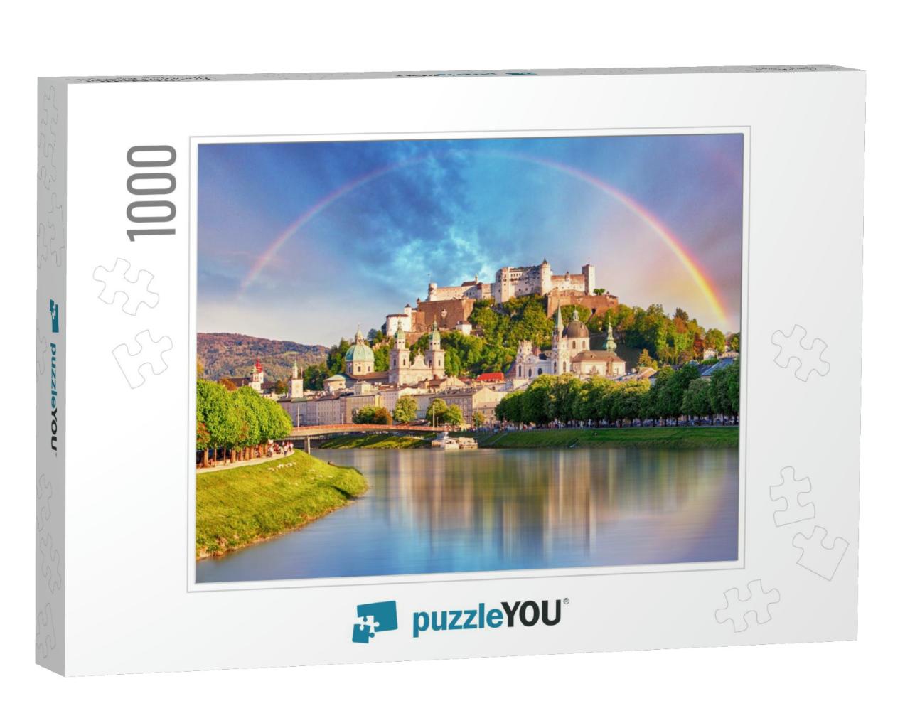Austria, Rainbow Over Salzburg Castle... Jigsaw Puzzle with 1000 pieces