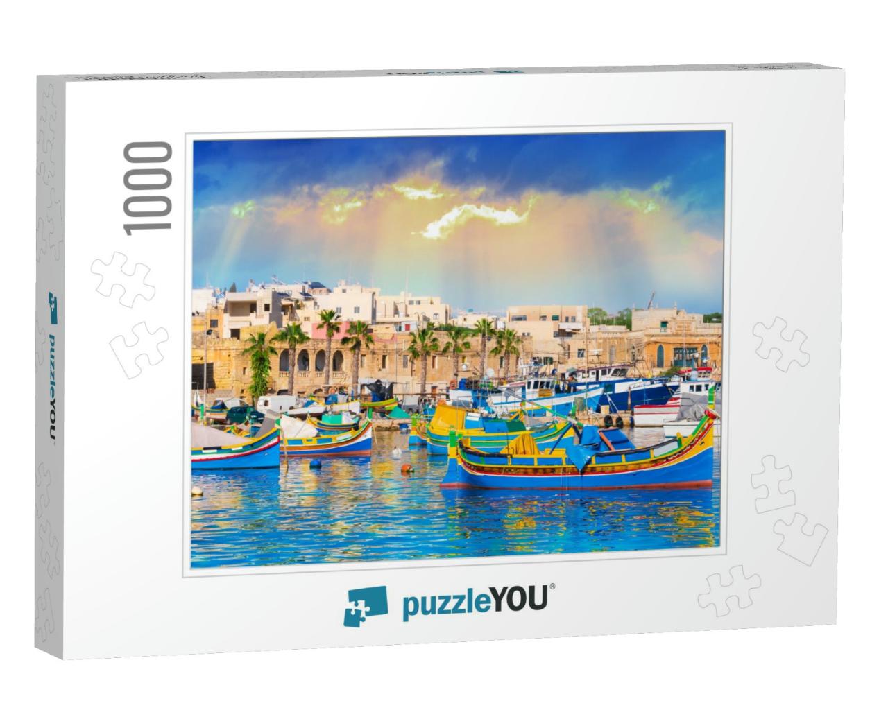 Marsaxlokk Village Harbor of Malta, Illuminated by Sunset... Jigsaw Puzzle with 1000 pieces