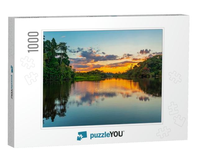 Reflection of a Sunset by a Lagoon Inside the Amazon Rain... Jigsaw Puzzle with 1000 pieces