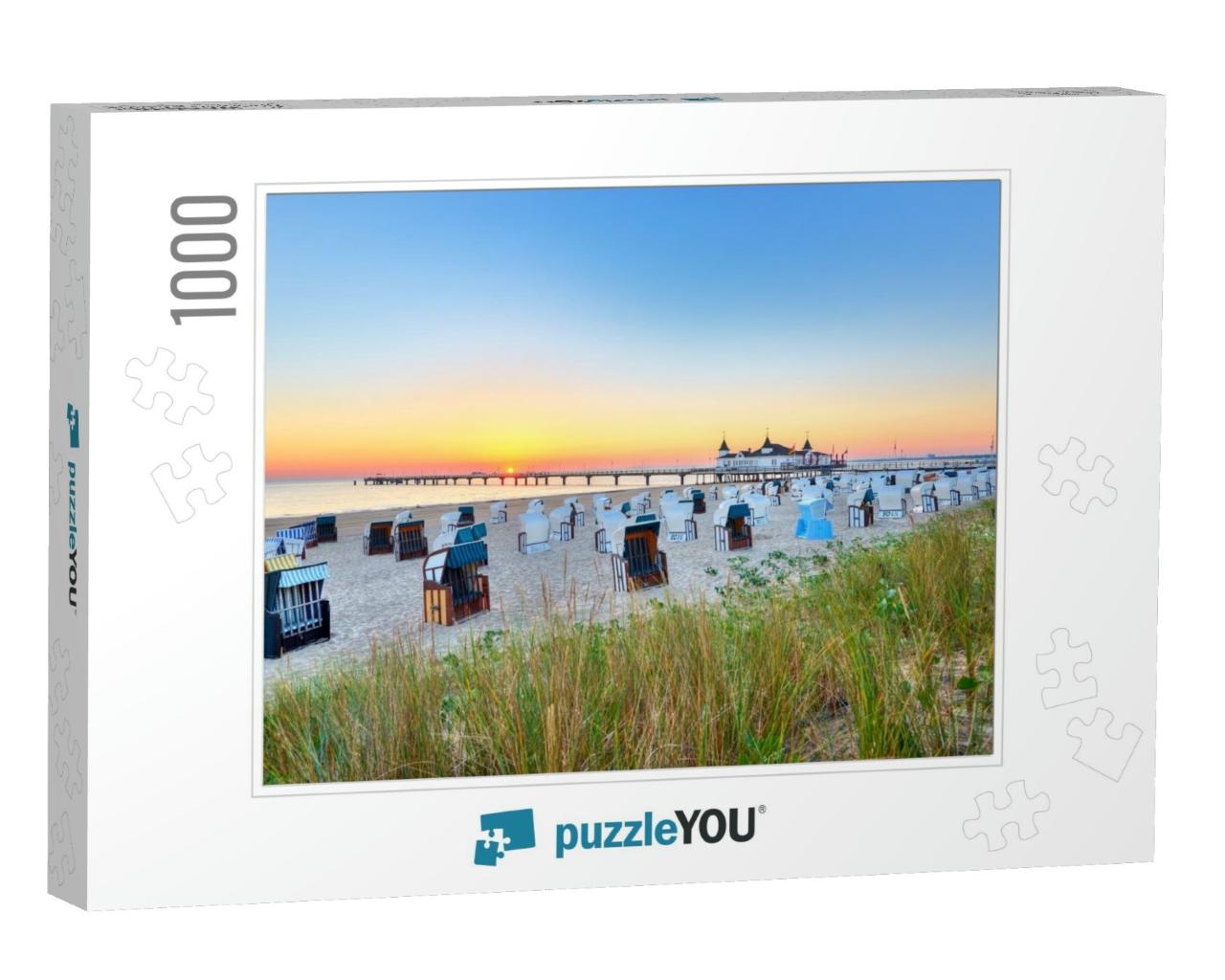 Morning Time At Baltic Sea Beach & Sight Ahlbeck Pier in... Jigsaw Puzzle with 1000 pieces