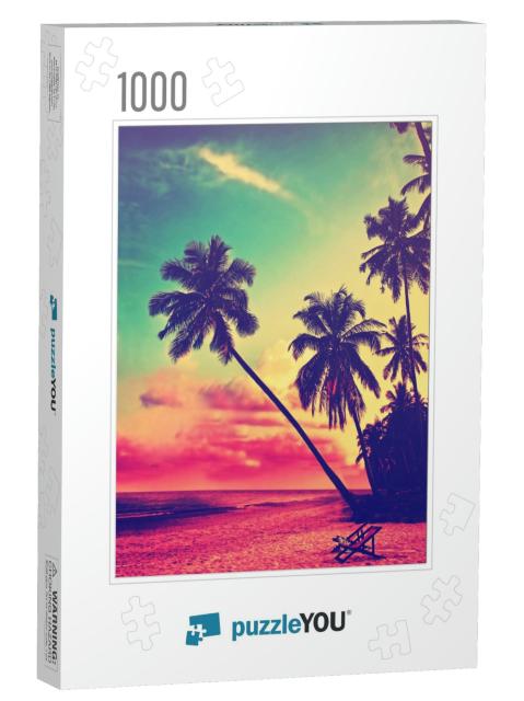 Beautiful Tropical Beach with Silhouettes of Palm Trees A... Jigsaw Puzzle with 1000 pieces