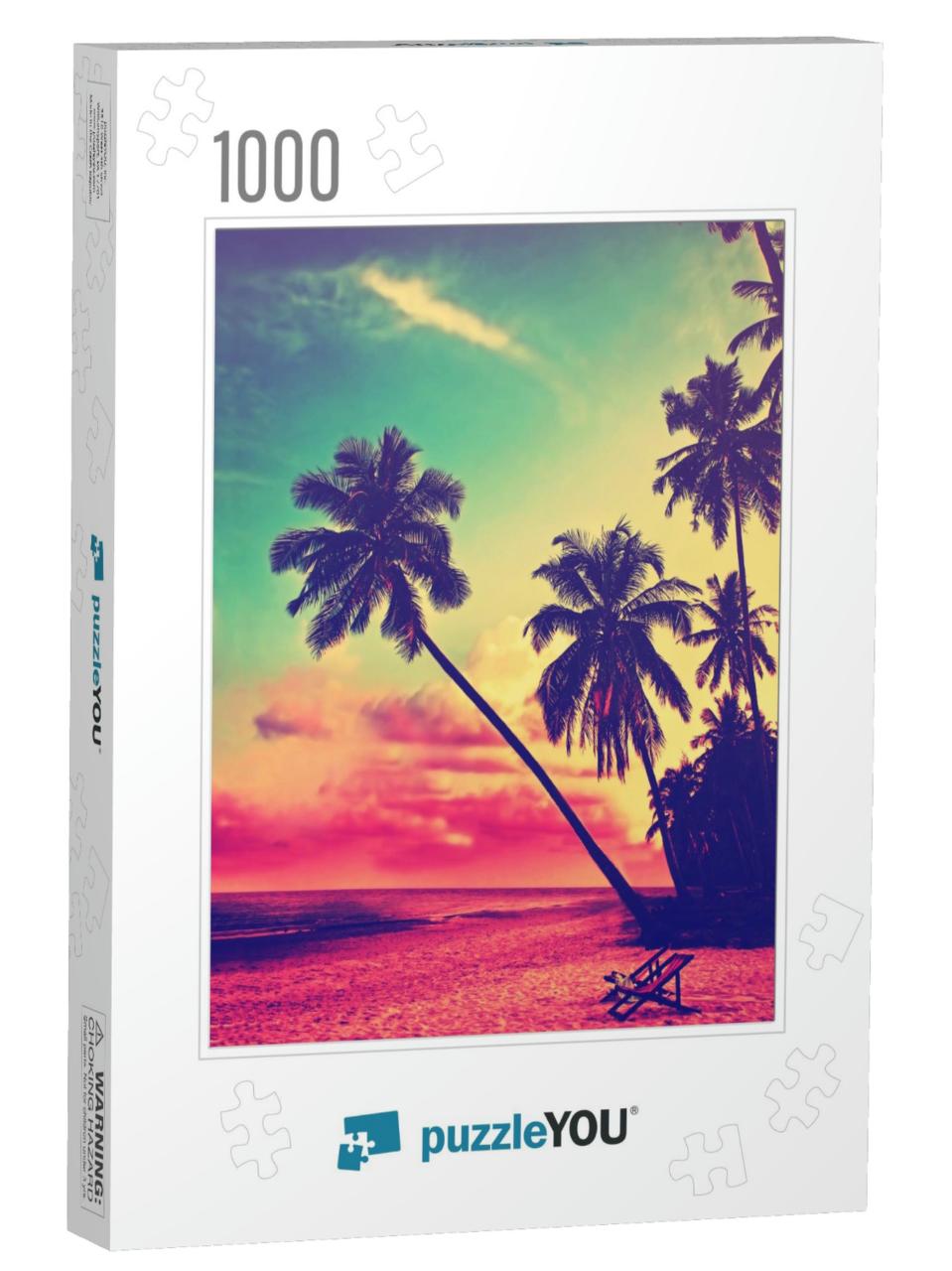 Beautiful Tropical Beach with Silhouettes of Palm Trees A... Jigsaw Puzzle with 1000 pieces