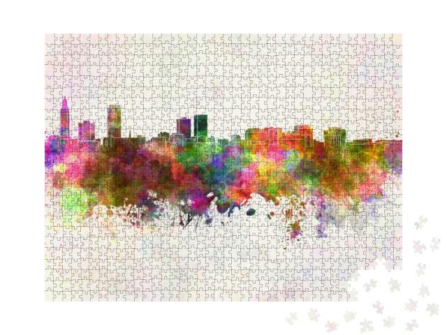 Baton Rouge Skyline in Watercolor Background... Jigsaw Puzzle with 1000 pieces