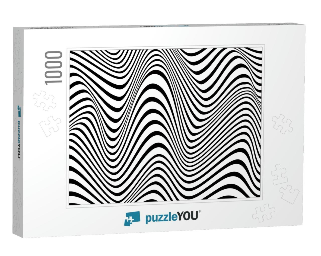 Black & White Stripes. Psychedelic, Hypnotic Line Abstrac... Jigsaw Puzzle with 1000 pieces
