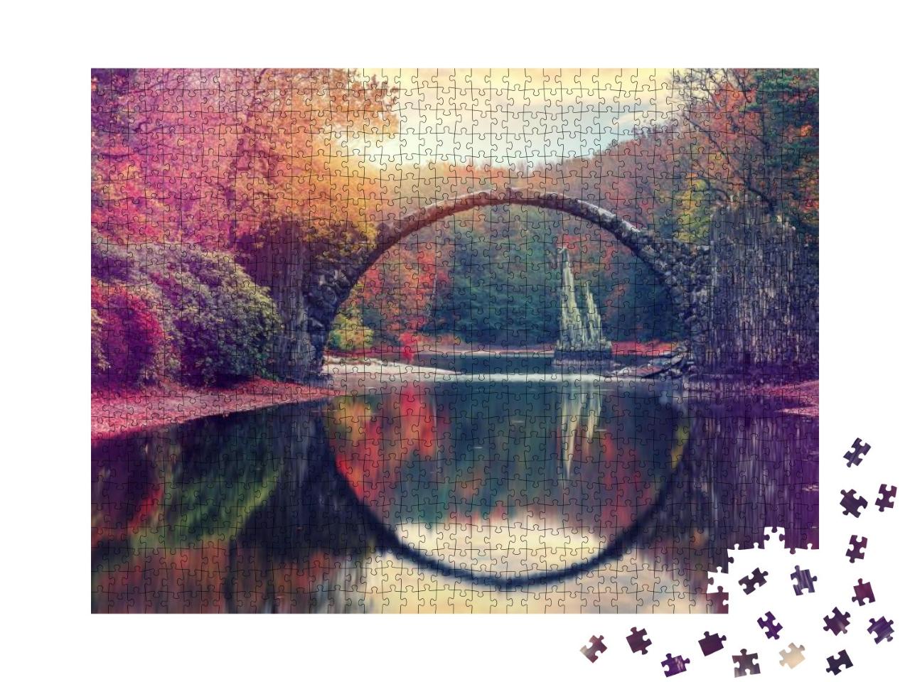 Awesome Autumn Landscape. Amazing Sunset in Azalea & Rhod... Jigsaw Puzzle with 1000 pieces