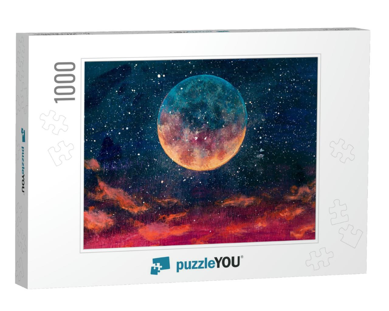 Fantastic Oil Painting Beautiful Big Planet Moon Among St... Jigsaw Puzzle with 1000 pieces