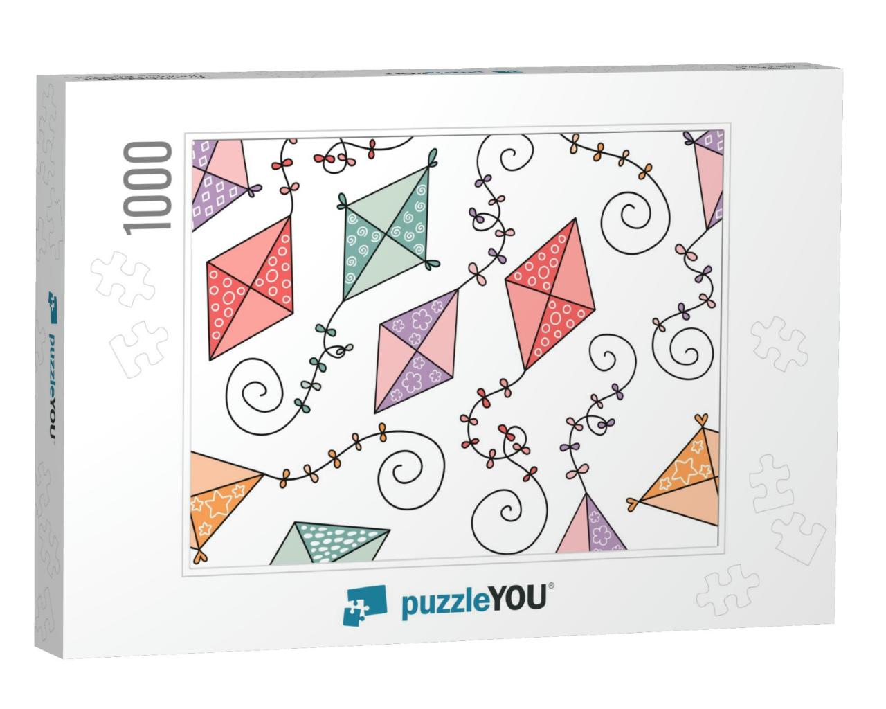 Seamless Vector Pattern with Cute Hand Drawn Flying Kites... Jigsaw Puzzle with 1000 pieces