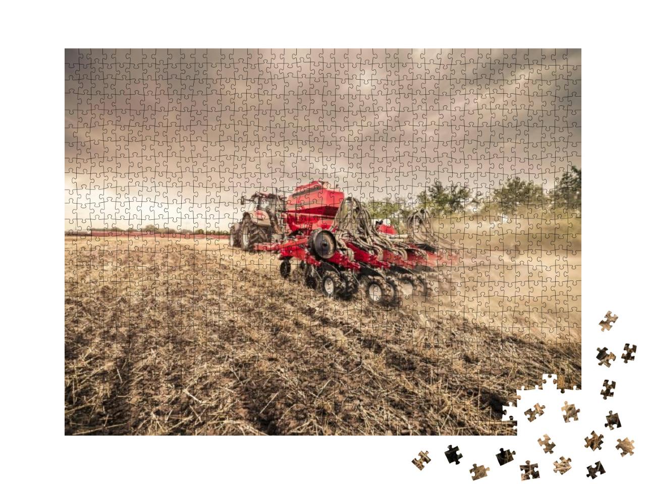 Modern Red Tractor with Red Implement Seeding Directly In... Jigsaw Puzzle with 1000 pieces