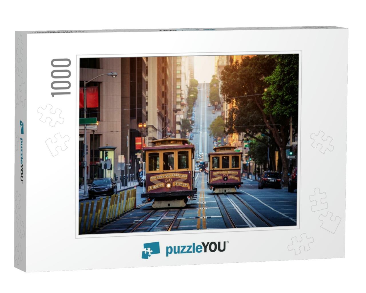 Classic View of Historic Traditional Cable Cars Riding on... Jigsaw Puzzle with 1000 pieces