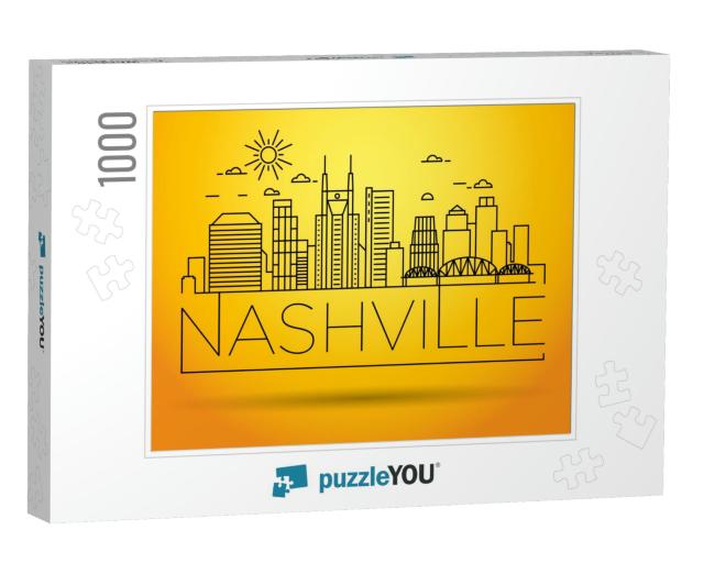 Minimal Nashville Linear City Skyline with Typographic De... Jigsaw Puzzle with 1000 pieces