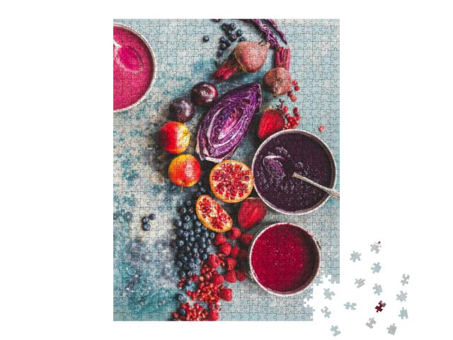 Purple Color Food Collage. Pomegranate Grapefruit Raspber... Jigsaw Puzzle with 1000 pieces