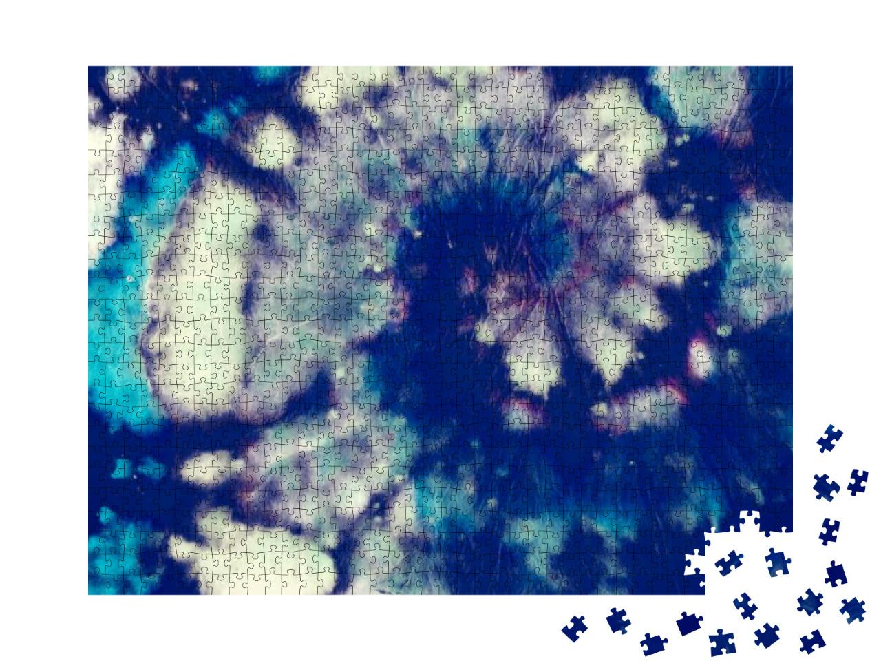 Indigo Tie Dye. Color Ink Pattern. Abstract Circle Backdr... Jigsaw Puzzle with 1000 pieces