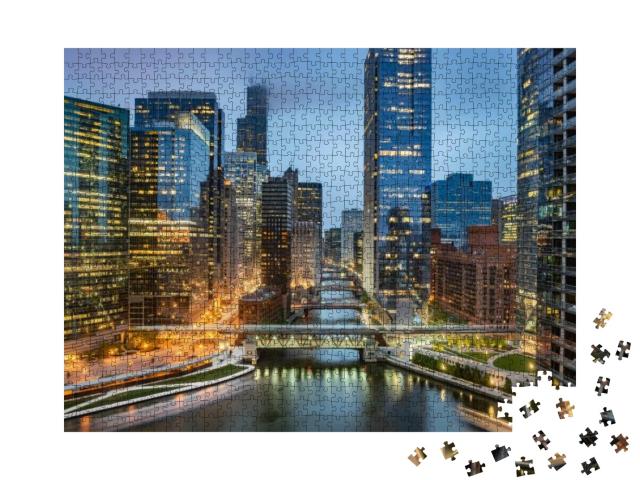 Chicago Downtown Skyline Taken At Wolf Point in a Fantast... Jigsaw Puzzle with 1000 pieces