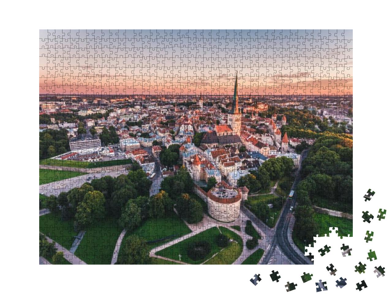Amazing Aerial Drone Shot of Old Town of Tallinn, Estonia... Jigsaw Puzzle with 1000 pieces