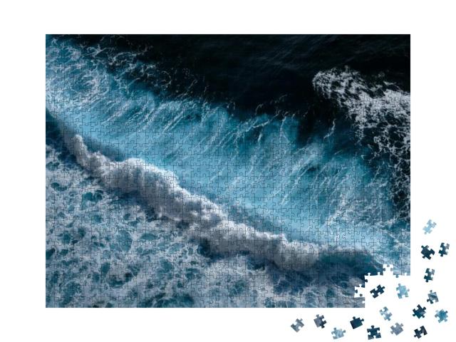 Aerial View to Waves in Ocean Splashing Waves. Blue Clean... Jigsaw Puzzle with 1000 pieces