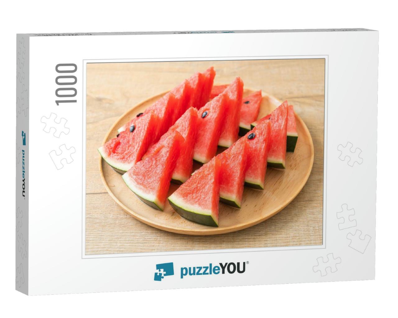 Fresh Watermelon Sliced on Wooden Plate... Jigsaw Puzzle with 1000 pieces