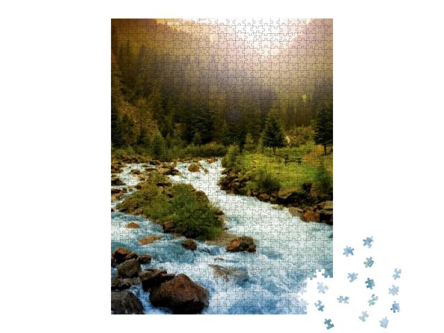 Beautiful Mountain River Landscape in Dolomites Mountain... Jigsaw Puzzle with 1000 pieces