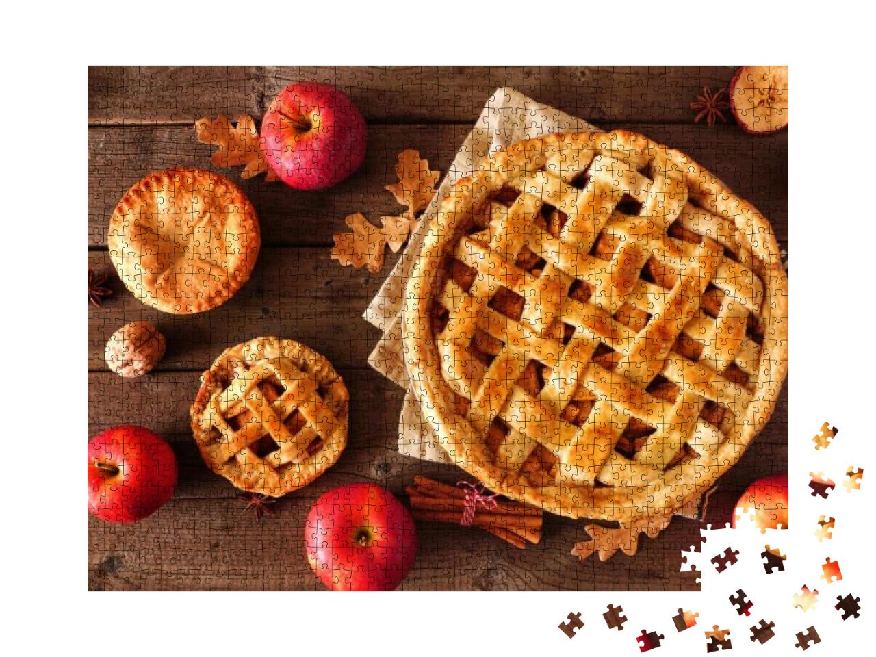 Homemade Autumn Apple Pies, Top View Table Scene with a R... Jigsaw Puzzle with 1000 pieces