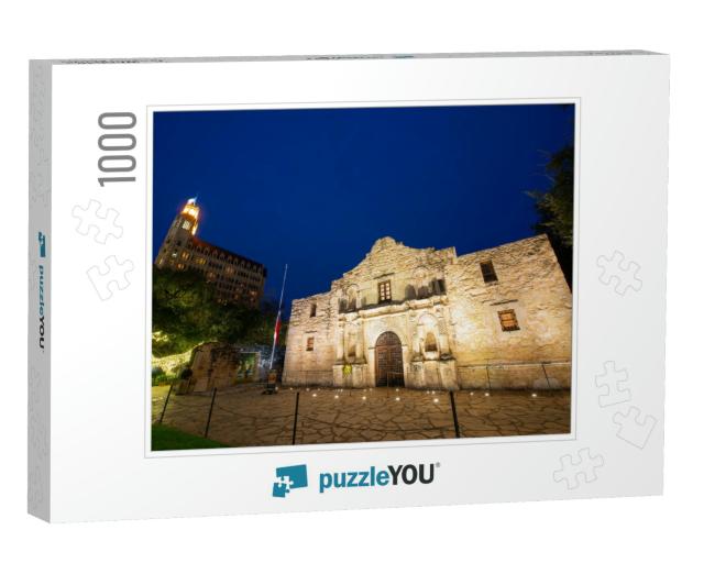 The Alamo Mission At Night in Downtown San Antonio, Texas... Jigsaw Puzzle with 1000 pieces