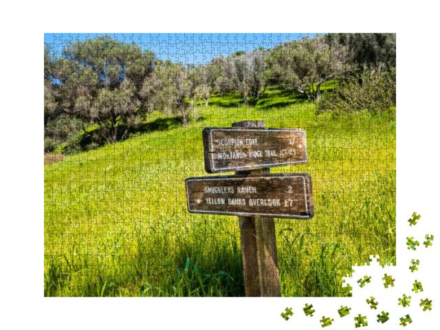 Trail Sign At Smugglers Cove on Santa Cruz Island, Channe... Jigsaw Puzzle with 1000 pieces