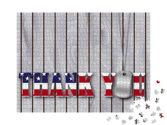 Military Dog Tag Thank You with Flag Font on... Jigsaw Puzzle with 1000 pieces