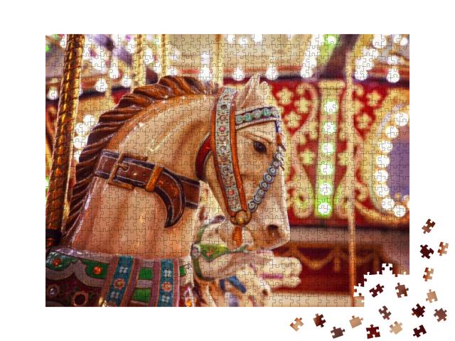 Merry-Go-Round Wooden Horses Toned with a Retro Vintage... Jigsaw Puzzle with 1000 pieces