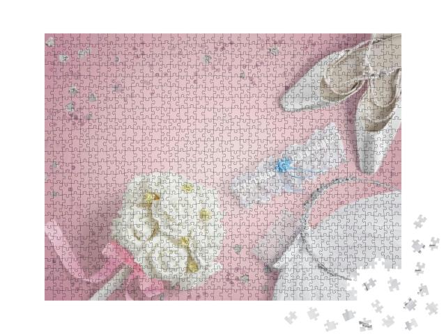 Wedding Accessories on a Pink Background with Copy... Jigsaw Puzzle with 1000 pieces