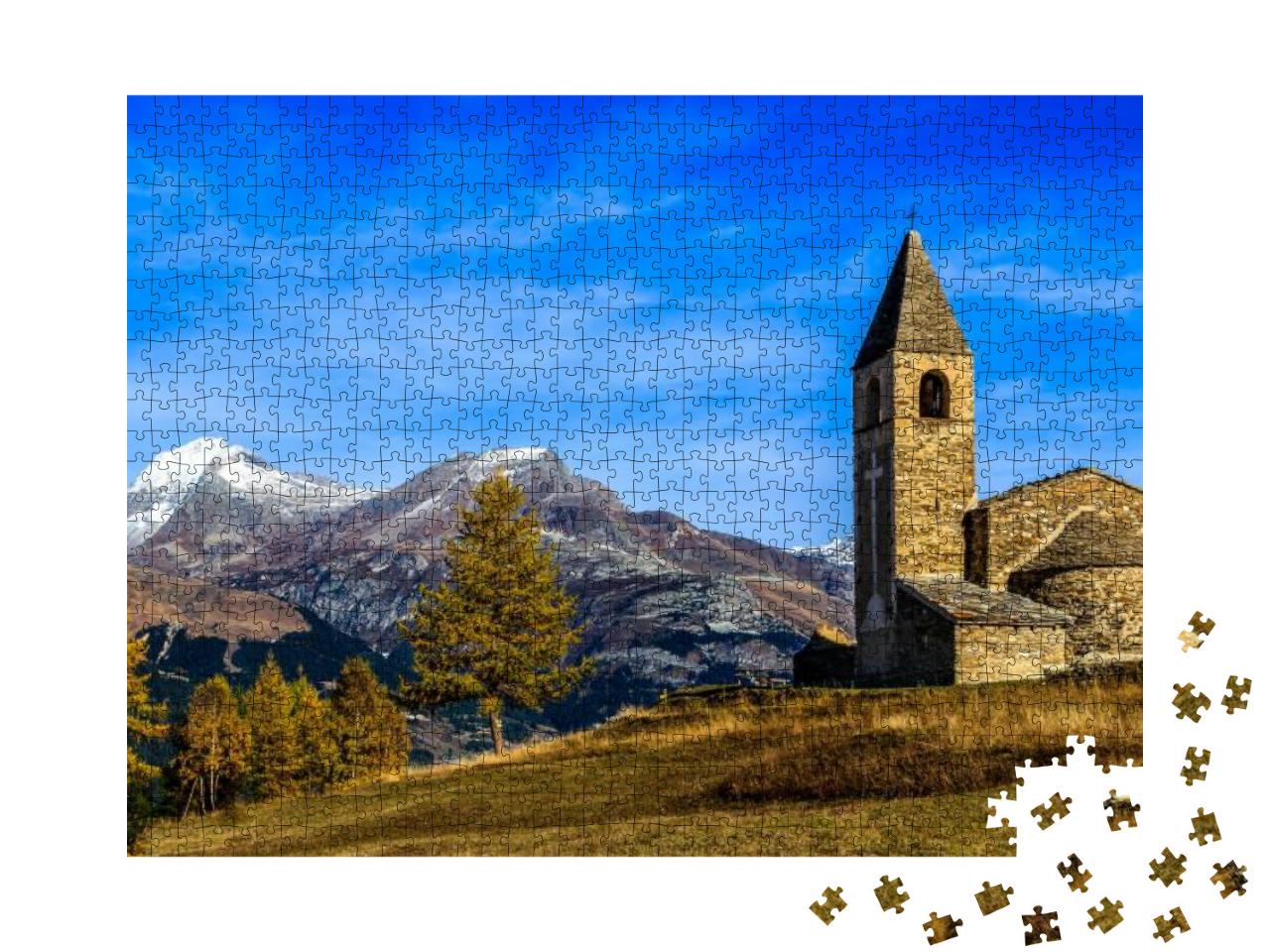 Mountain Stone Church. Medieval Church in Mountains. Old... Jigsaw Puzzle with 1000 pieces
