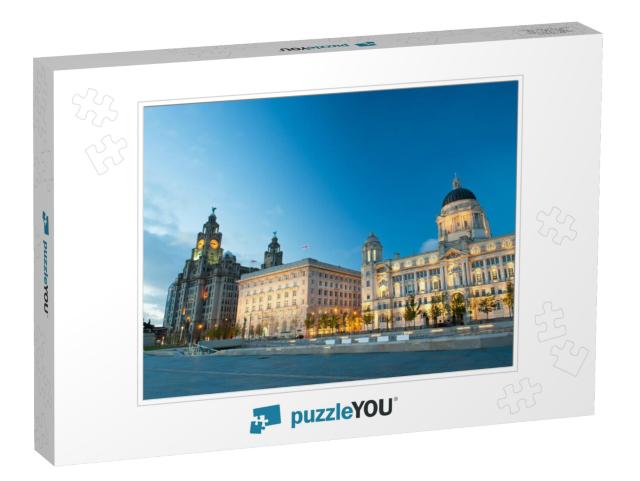 Liverpool City Center - Three Graces, Buildings on Liverp... Jigsaw Puzzle