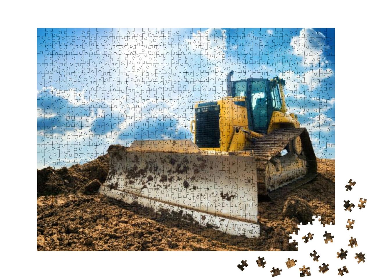 Yellow Excavator on New Construction Site, with the Brigh... Jigsaw Puzzle with 1000 pieces
