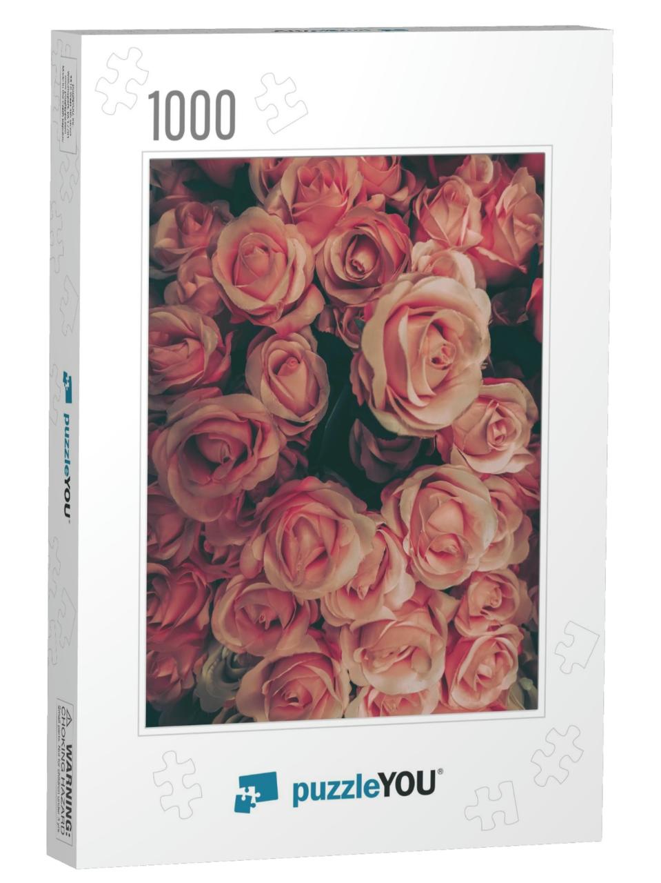 Beautiful Artificial Rose Flowers Background, Vintage Sty... Jigsaw Puzzle with 1000 pieces