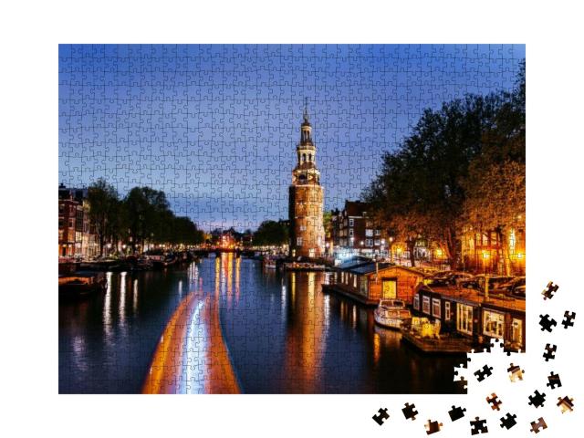 Beautiful Night in Amsterdam. Night Illumination of Build... Jigsaw Puzzle with 1000 pieces