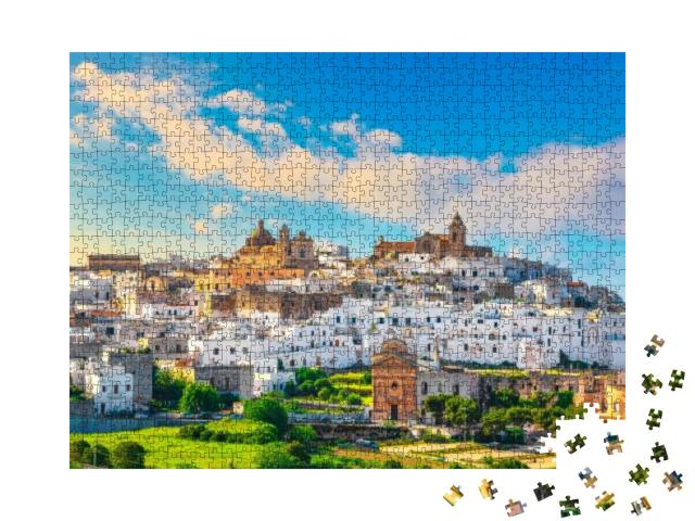 Ostuni White Town Skyline At Sunset, Brindisi, Apulia Sou... Jigsaw Puzzle with 1000 pieces