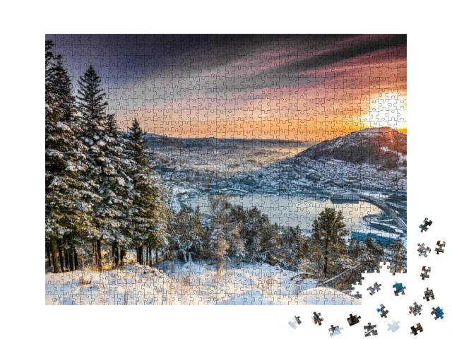 Sunset on the Mountain Top in Bergen. Norway... Jigsaw Puzzle with 1000 pieces