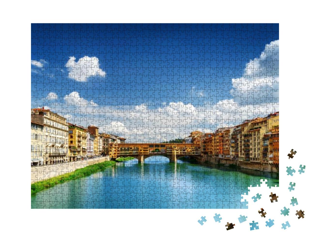 View of Medieval Stone Bridge Ponte Vecchio & the Arno Ri... Jigsaw Puzzle with 1000 pieces
