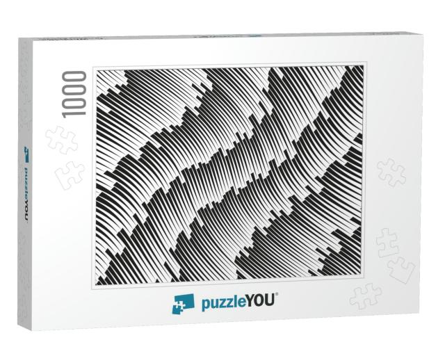Line Art Optical Art. Psychedelic Background. Monochrome... Jigsaw Puzzle with 1000 pieces