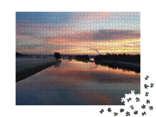 Sunrise in Dresden, View Over the Elbe in the Morning Sun... Jigsaw Puzzle with 1000 pieces