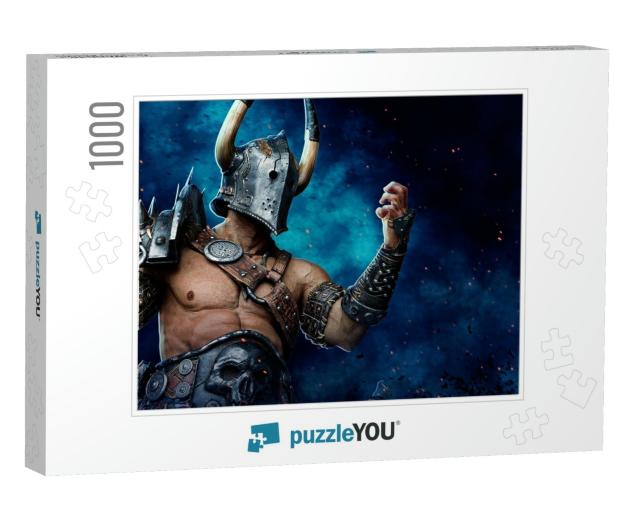 Epic Warrior Man is Angry, 3D Illustration... Jigsaw Puzzle with 1000 pieces