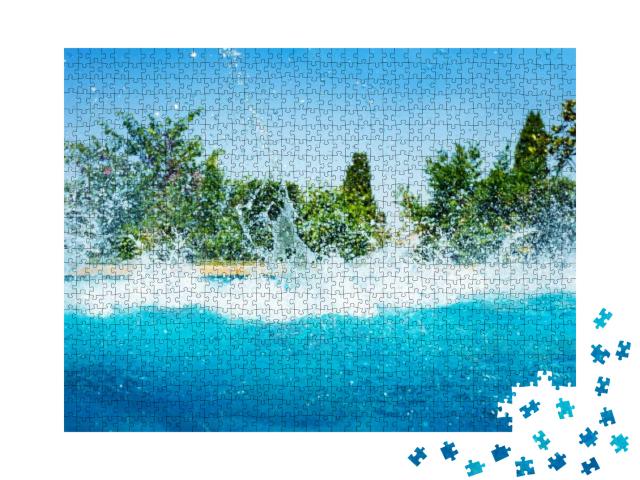 Many Splashes in the Swimming Pool After Jump Diving Over... Jigsaw Puzzle with 1000 pieces