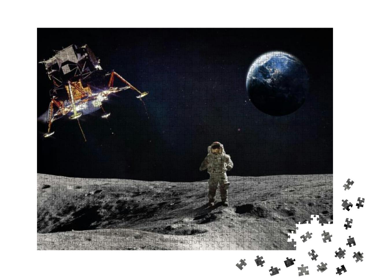 Moon Surface with Astronaut & Landing Space Craft. Planet... Jigsaw Puzzle with 1000 pieces