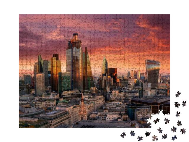 Fiery Sunset Over the Urban Skyline of the Financial Dist... Jigsaw Puzzle with 1000 pieces