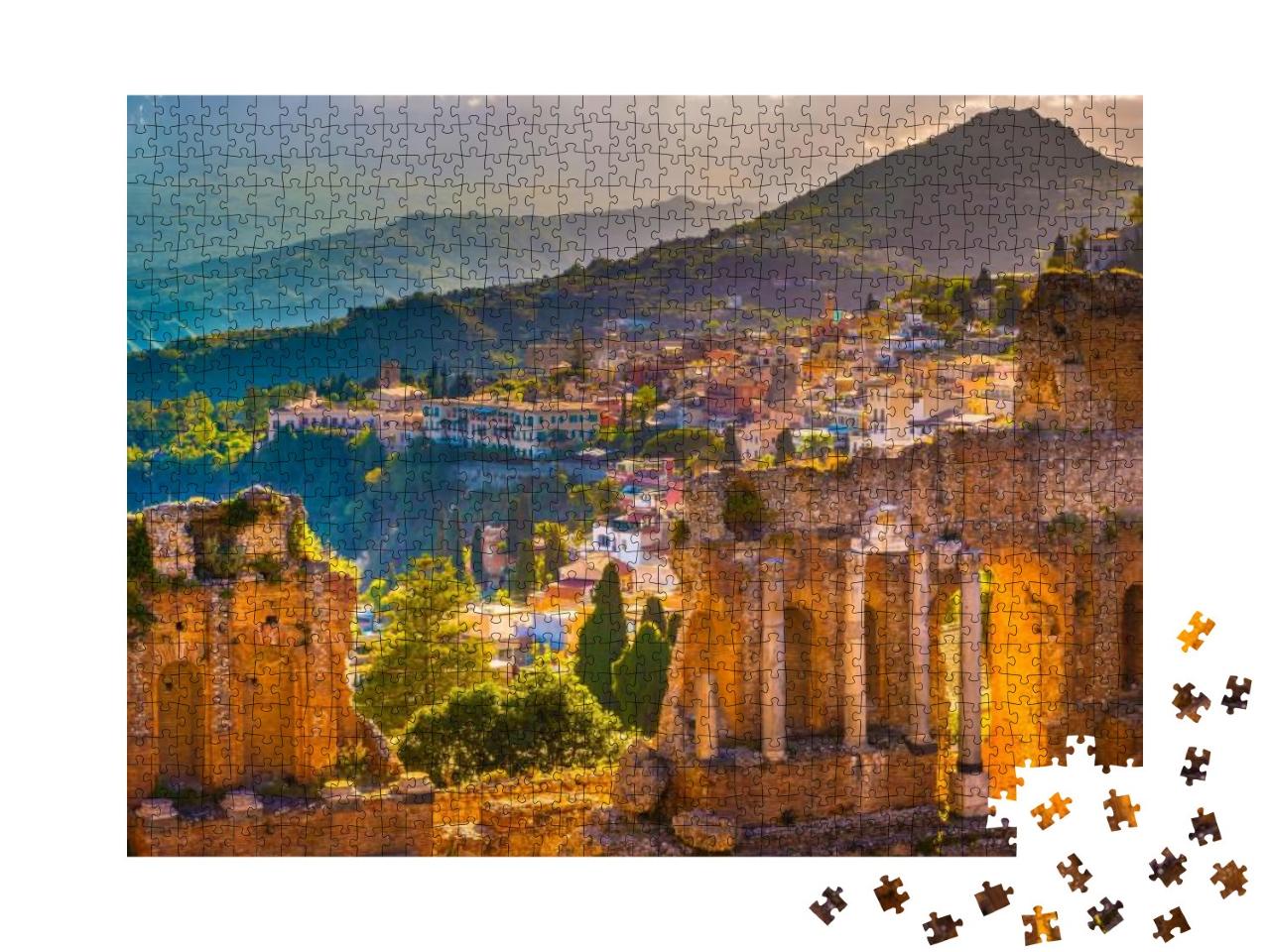 The Ruins of Taormina Theater At Sunset. Beautiful Travel... Jigsaw Puzzle with 1000 pieces