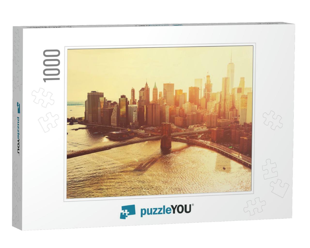 Brooklyn Bridge Over the East River in New York City At S... Jigsaw Puzzle with 1000 pieces