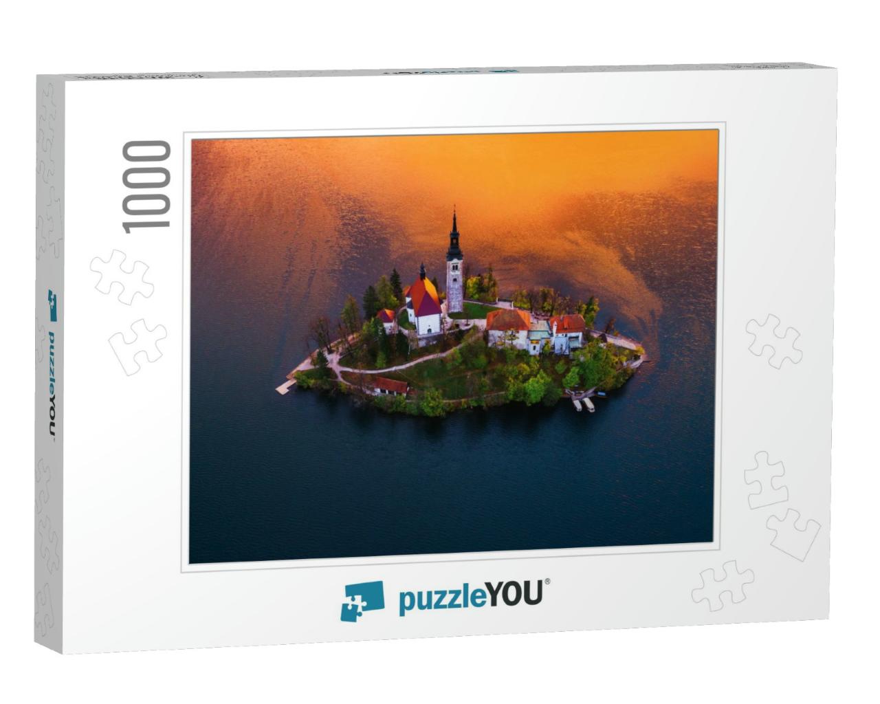 Aerial View of Church of Assumption in Lake Bled, Sloveni... Jigsaw Puzzle with 1000 pieces