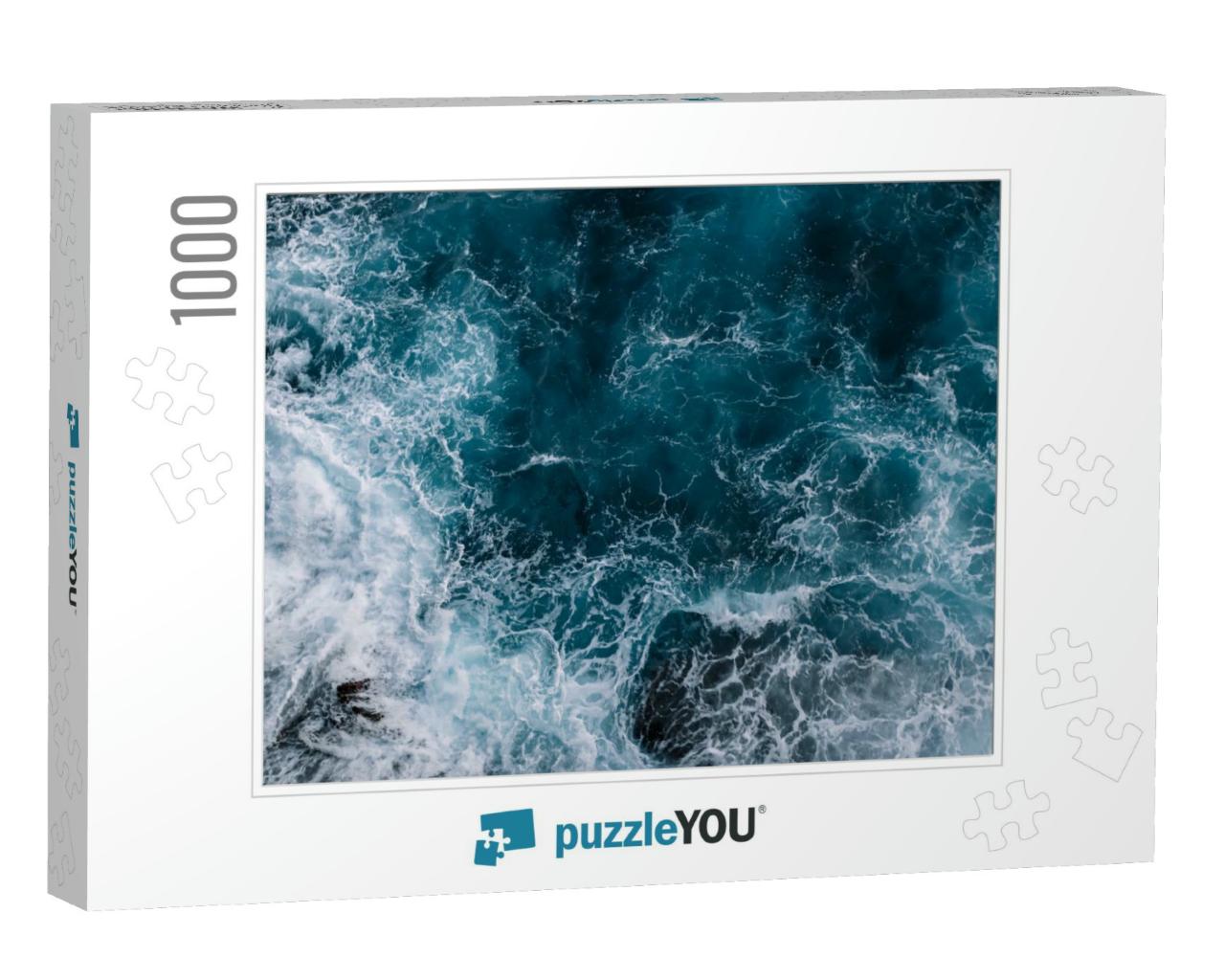 Aerial View to Ocean Waves. Blue Water Background... Jigsaw Puzzle with 1000 pieces