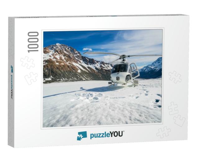 Helicopter Landing on Snow Mountain in Tasman Glacier in... Jigsaw Puzzle with 1000 pieces