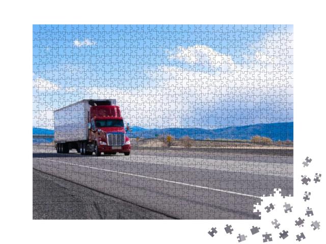 Big Rig American Bonnet Powerful Red Semi Truck with Refr... Jigsaw Puzzle with 1000 pieces