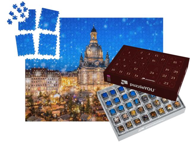 Traditional German Christmas Market in Front of the Dresd... | Advent Calendar Jigsaw Puzzle