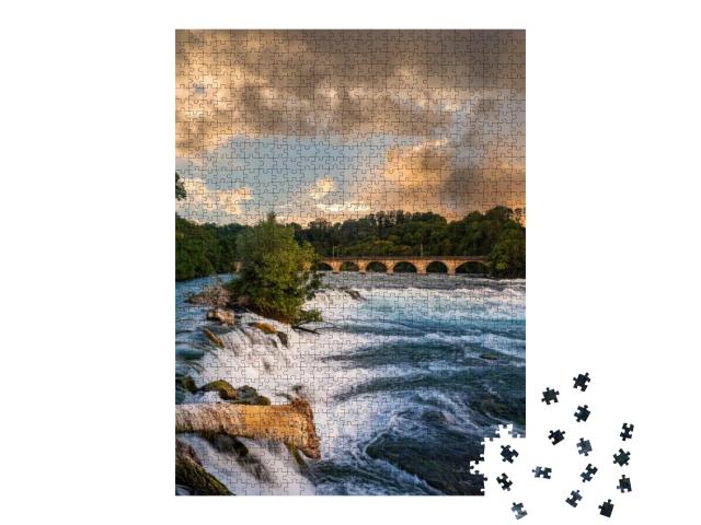 Landscape At the Rhine Falls with Railway Viaduct in Neuh... Jigsaw Puzzle with 1000 pieces