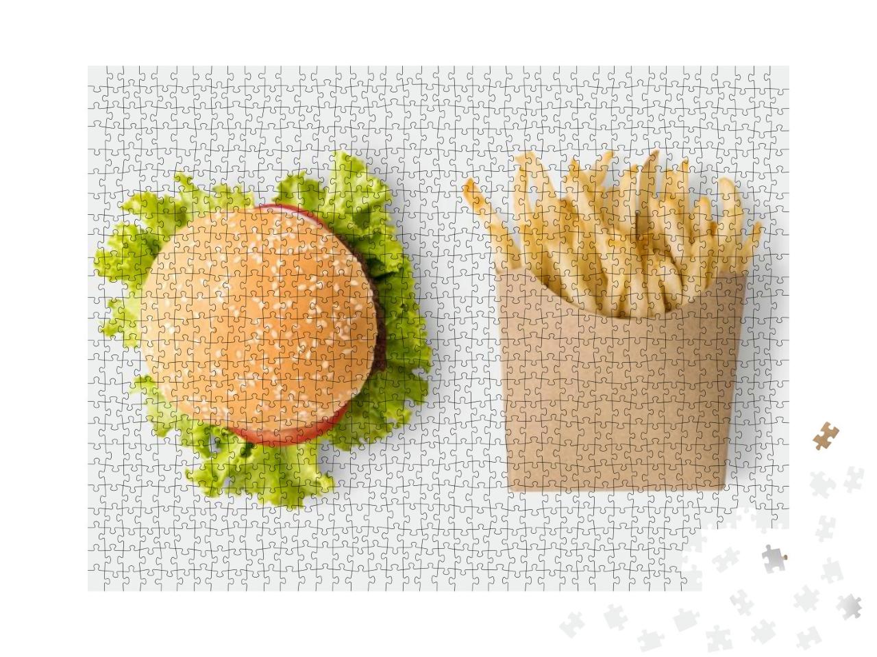 Concept of Mock Up Burger & French Fries on White Backgro... Jigsaw Puzzle with 1000 pieces